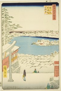 Puxe a vista l e p de Yushima Tenjin Shline (Yushima Tenjin Sakaue Tembo), da série ``Ridge dred fa net s views of Edo (Cem vistas de Edo)
