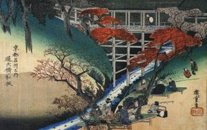Hiroshige Pessoas debaixo de áceres junto a um riacho de Utagawa Hiroshige