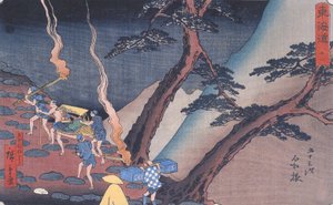 Hiroshige Viajantes num caminho de montanha à noite 2 de Utagawa Hiroshige