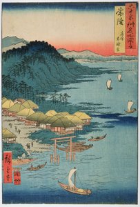 Província de Hitachi: Grande Santuário de Kashima, da série "Ilustrações de Lugares Famosos nas Sessenta e Quarenta Províncias", 1853 (woodblock colorido)