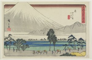 Kashiwahara área de descanso junto à lagoa com vista do Monte. Fuji, Hara, 1841-1842