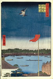 Komakata Hall e Azuma Bridge Cem vistas famosas de Edo, 1856-1858 de Utagawa Hiroshige