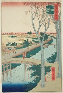 Aterro de Koume (Koumezutsumi), n.º 104 da série "Cem vistas famosas de Edo (Meisho Edo hyakkei)" de Utagawa Hiroshige