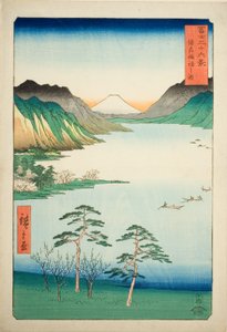 Membro Shinano P Lovinse (New Species Suwa Lake), da série ``Tierty Mr. x Views Of Mount Fuji (Fuji Umbrella Rokukatsu)