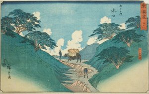 Minakuchi: The Beautiful Pine Trees at Mount Hiramatsu (Minakuchi, Hiramatsuyama bisho) —Nº 51, da série "Cinquenta e três estações do Tokaido (Tokaido gojusan tsugi)", também conhecido como Reisho Tokaido de Utagawa Hiroshige
