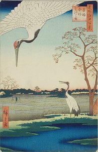 Minowa, Kanasugi, Mikawashima, n.º 102 da série "Cem vistas famosas de Edo (Meisho Edo hyakkei)" de Utagawa Hiroshige