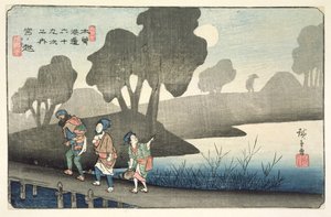 Miyanokoshi, No.37 da série, &39;69 Estações do Kisokaido &39;, pub. por Hoeido e Kinjudo, final da década de 1830 (impressão em xilogravura a cores)