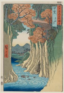 Monkey Bridge na província de Kai (Saru hashi Kai): vistas famosas de 60 províncias ímpares, nº 13 de Utagawa Hiroshige