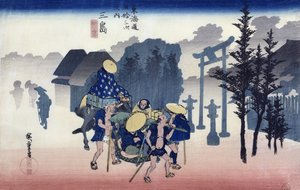 Morning Mist at Mishima, da série &39;53 Stations of the Tokaido &39;, 1834-35 (impressão xilogravura a cores)