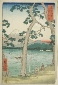 Mout Fuji visto da esquerda no Tokaido (Tokaido hidari Fuji), da série "Trinta e seis vistas do Monte Fuji (Fuji sanjurokkei)" de Utagawa Hiroshige