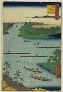 Boca do rio Nakawaga (Nakagawaguchi), da série "Cem vistas famosas de Edo (Meisho Edo hyakkei)" de Utagawa Hiroshige