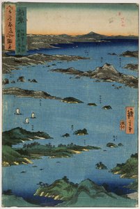 Província de Mutsu: Cenário em Matsushima, da série "Ilustrações de Lugares Famosos nas Sessenta e Quarentes Províncias", 1853 (impressão em xilogravura a cores)