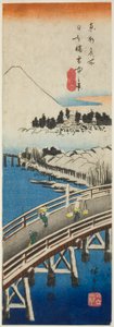 Ponte Nihon vista na neve (Nihonbashi setchu no kei), da série "Vistas Famosas da Capital Oriental (Toto meisho)" de Utagawa Hiroshige