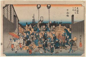Nihonbashi, da série: Tokaido vai ju san tsugi no uchi, 1833-34 ou mais tarde (impressão em xilogravura) de Utagawa Hiroshige