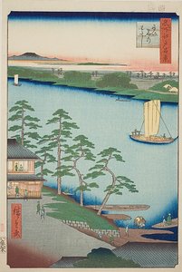 Balsa de Niijuku (Niijuku no watashi), n.o 93 da série "Cem vistas famosas de Edo (Meisho Edo hyakkei)" de Utagawa Hiroshige