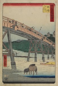 No.39 Yahagi Bridge sobre o rio Yahagi, Okazaki, julho de 1855