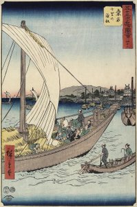 No.43 Ferry Boat pela praia de Shichiri, Kuwana, julho de 1855