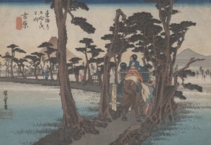 No. 16 &39;Yoshiwara: Fuji à esquerda&39; de 53 estações do Tokaido, c.1833