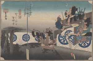 No. 48 &39;Seki: Partida antecipada do Honjin&39; De 53 Estações do Tokaido, c.1834