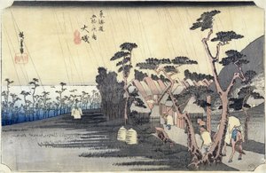 Oiso: Toraga Ame Shower, da série &39;53 Stations of the Tokaido Road &39;, 1834-35 (impressão em xilogravura a cores)