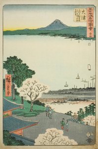 Otsu: Vista Distante de Otsu e do Lago do Salão Kannon do Templo Mii (Otsu, Miidera Kannondo Yori Otsu No Machi Kosui Chobo), nº. 54 da série "As Famosas Vistas das Cinquenta e Três Estações (Gojusan Tsugi Meisho Zue)", também conhecida como Vertical To de Utagawa Hiroshige