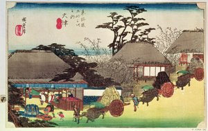 Otsu, ilustração de "cinquenta e três estações da estrada de Tokaido", bar. por Takenouchi Magohachi, c.1831-4 (woodblock colorido)