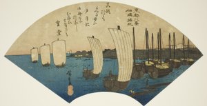Voltando velas em Tsukudajima (Tsukudajima kihan), da série "Oito Vistas da Capital Oriental (Toto hakkei)" de Utagawa Hiroshige