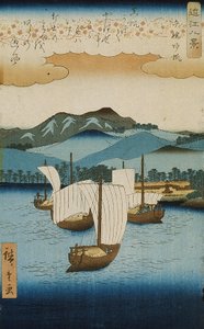 Devolução de velas em Yabase da série Oito vistas de Omi, c.1855-8 (impressão em xilogravura a cores)