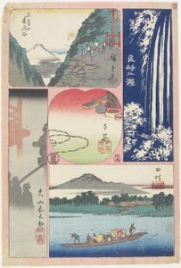 Ryo_ben-zan Fall, Ferry Boat em Tamura, Morning Fog no O_yama Shrine, Montanha e Vale, Souvenir de Koyasu, em junho de 1858
