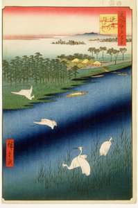 Balsa Sakasai, placa 67 da série Cem Vistas Famosas de Edo, Período Edo, Era Ansei, 1857 (xilogravura) de Utagawa Hiroshige