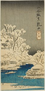 Sanya Canal e Matsuchi Hill (Sanyabori Matsuchiyama), seção de uma folha da série "Recortes de lugares famosos em Edo (Harimaze Koto meisho)" de Utagawa Hiroshige