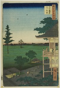 Salão Sazai do Templo dos Quinhentos Rakan (Gohyaku Rakan Sazaido), da série "Cem Vistas Famosas de Edo (Meisho Edo hyakkei)" de Utagawa Hiroshige