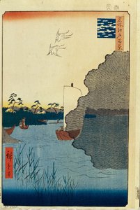 Pinheiros espalhados no rio Tone Cem vistas famosas de Edo, 1856-1858 de Utagawa Hiroshige
