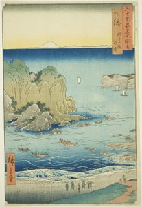 Província de Shimosa: Praia de Choshi na Baía Exterior (Shimosa, Choshi no hama Toura), da série "Lugares Famosos nas Sessenta Províncias Estranhas (Rokujuyoshu meisho zue)" de Utagawa Hiroshige