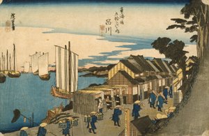 Shinagawa: Partida de um Daimy da série 53 Estações do Tokaido, 1831-4 (impressão xilogravura colorida)