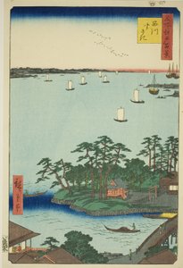 Shinagawa Susaki (Shinagawa Susaki), de tem teserie s "Ridge branch d red fanet s Vistas de Edo (cem vistas de Edo)" de Utagawa Hiroshige