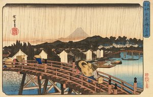 Chuveiro na Ponte Nihonbashi, 1832-34 (impressão em xilogravura a cores)
