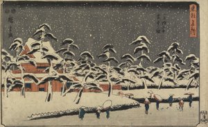Vista da neve do templo de Zo_jo_ji em Shiba, 1847-1852