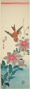 Pardal e clematite de Utagawa Hiroshige