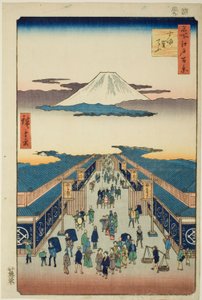 Escrito por Suruga, da série ``Ridge dre dre d fa net s views of Edo (One Hundred Famous Views of Edo)