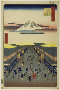 Surugacho, da série "Cem Vistas Famosas de Edo (Meisho Edo hyakkei)" de Utagawa Hiroshige