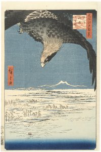 Susaki e a planície de Jmantsubo perto de Fukagawa da série Cem visões famosas de Edo, 1857 (impressão de woodblock de cor)