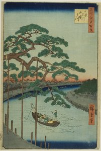 Os Cinco Pinheiros do Rio Onagi (Onagigawa Gohonmatsu), da série "Cem Vistas Famosas de Edo (Meisho Edo hyakkei)" de Utagawa Hiroshige