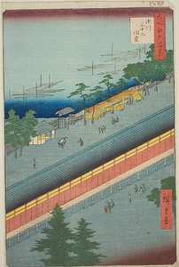 Salão das Trinta e Três Baías em Fukagawa (Fukagawa Sanjusangendo), n.º 69 da série "Cem Vistas Famosas de Edo (Meisho Edo hyakkei)" de Utagawa Hiroshige