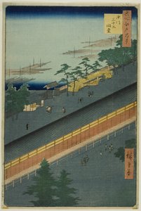 O Salão das Trinta e Três Baías em Fukagawa (Fukagawa Sanjusangendo), da série "Cem Vistas Famosas de Edo (Meisho Edo hyakkei)" de Utagawa Hiroshige