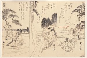 O rio Noda Jewel em Mutsu; O Rio Koya Jewel em Kii; O Toi Jewel River, 1838-43 (tinta no papel)
