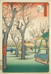 Pomar de Ameixeiras em Kamata (Kamata no umezono), n.º 27 da série "Cem Vistas Famosas de Edo (Meisho Edo hyakkei)" de Utagawa Hiroshige