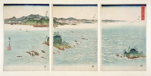 As corredeiras de Naruto na província de Awa, da série "Snow, Moon and Flowers", 1857 (xilogravura)