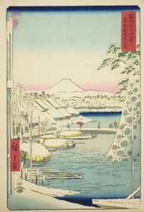 A margem do rio em Sukiya na Capital Oriental (Toto Sukiyagashi), da série "Trinta e seis vistas do Monte Fuji (Fuji sanjurokkei)" de Utagawa Hiroshige
