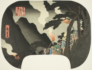 Viajando à noite nas montanhas Hakone na fronteira das províncias de Izu e Sagami (Zuso Hakone-yama yako no zu), da série "Lugares famosos nas várias províncias (Shokoku meisho)" de Utagawa Hiroshige